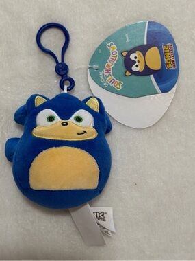 Squishmallows Sonic Plush Clip-On Keychain - Blue and Yellow